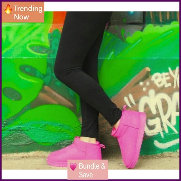 Women's Faux Fur Lined Ankle Boots Slip On Winter Slippers Indoor Outdoor - Picture 4 of 6